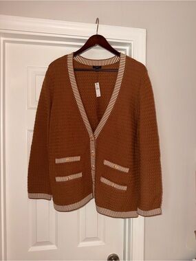 NWT Talbots Preppy Rust Knit Cardigan with Cream Trim, Gold Buttons